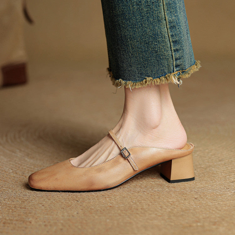 Alicia Genuine Leather Mules