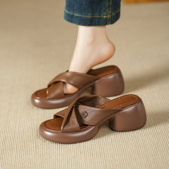 Elin Genuine Leather Open-Toe Mules