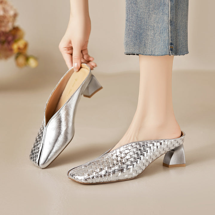 Eline Genuine Leather Metallic Mule Heels