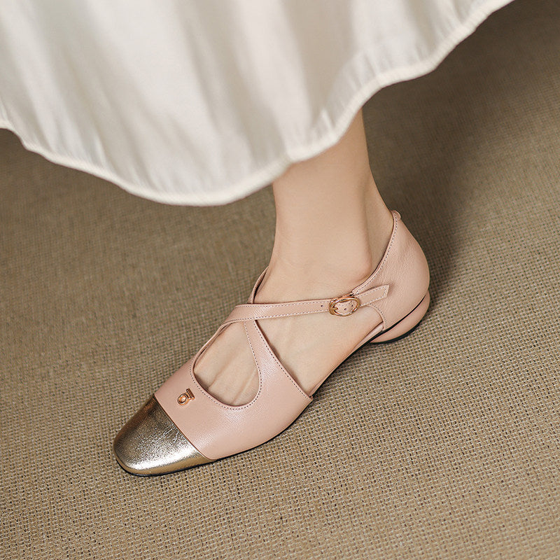 Solia Genuine Leather Cross-Strap Flats