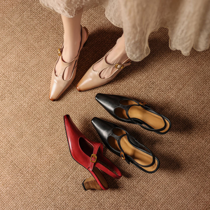 Celyn Genuine Leather T-strap Heels