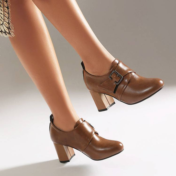 Lora Genuine Leather Buckled Heels