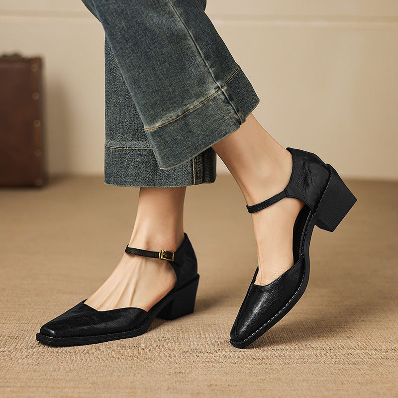 Celor Genuine Leather Ankle Strap Pumps