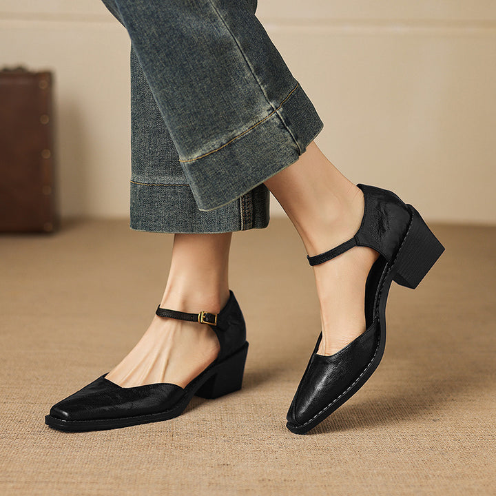 Celor Genuine Leather Ankle Strap Pumps