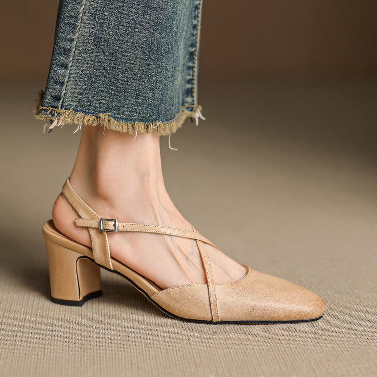 Toria Genuine Leather Cross Strap Heels