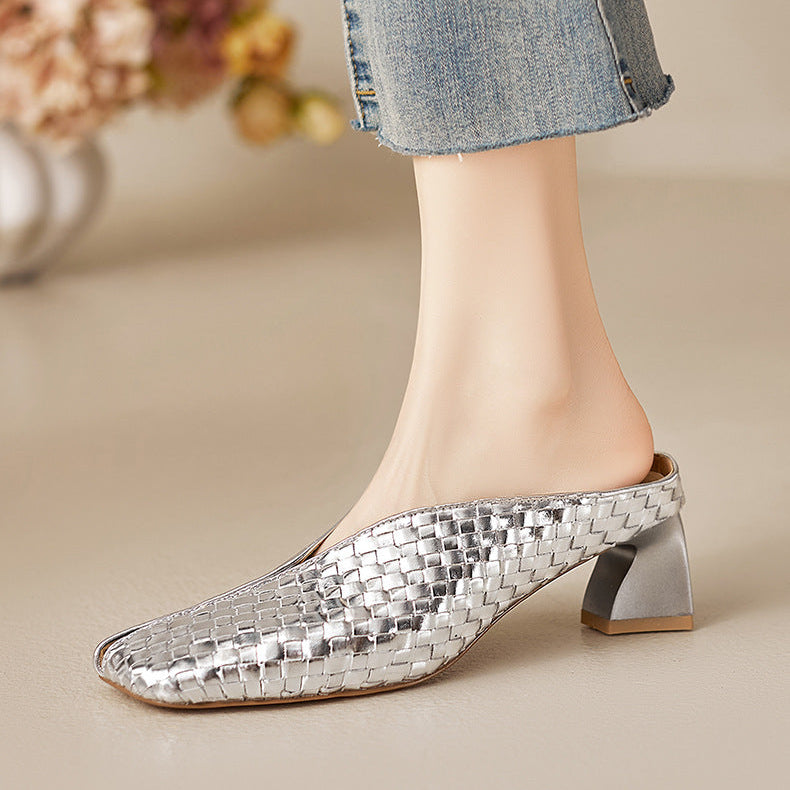Eline Genuine Leather Metallic Mule Heels