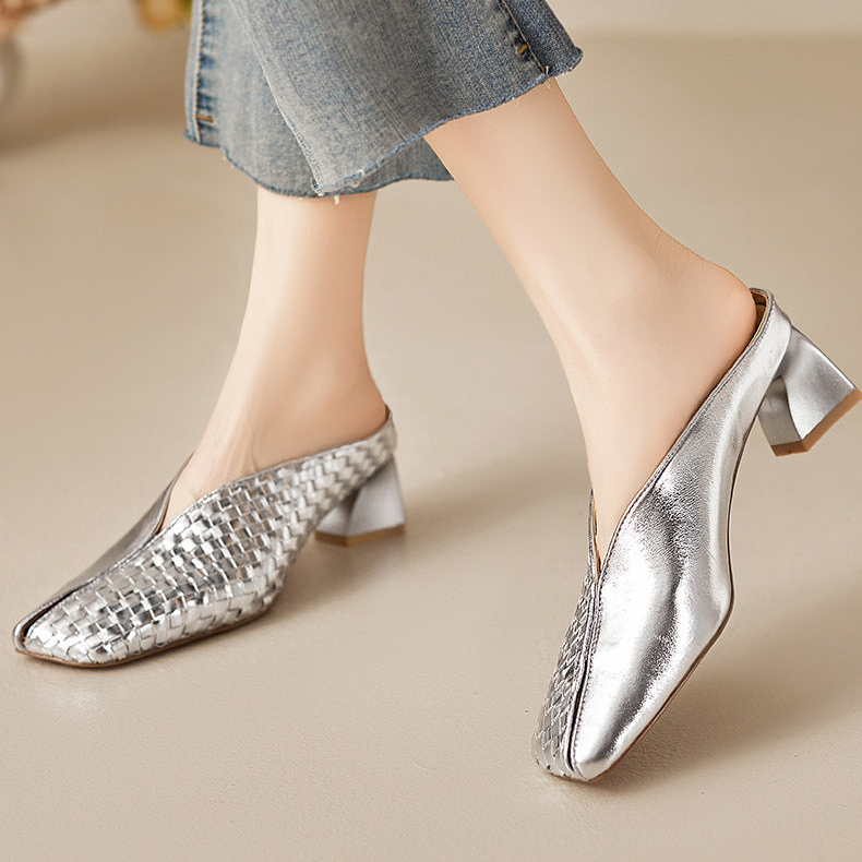 Eline Genuine Leather Metallic Mule Heels