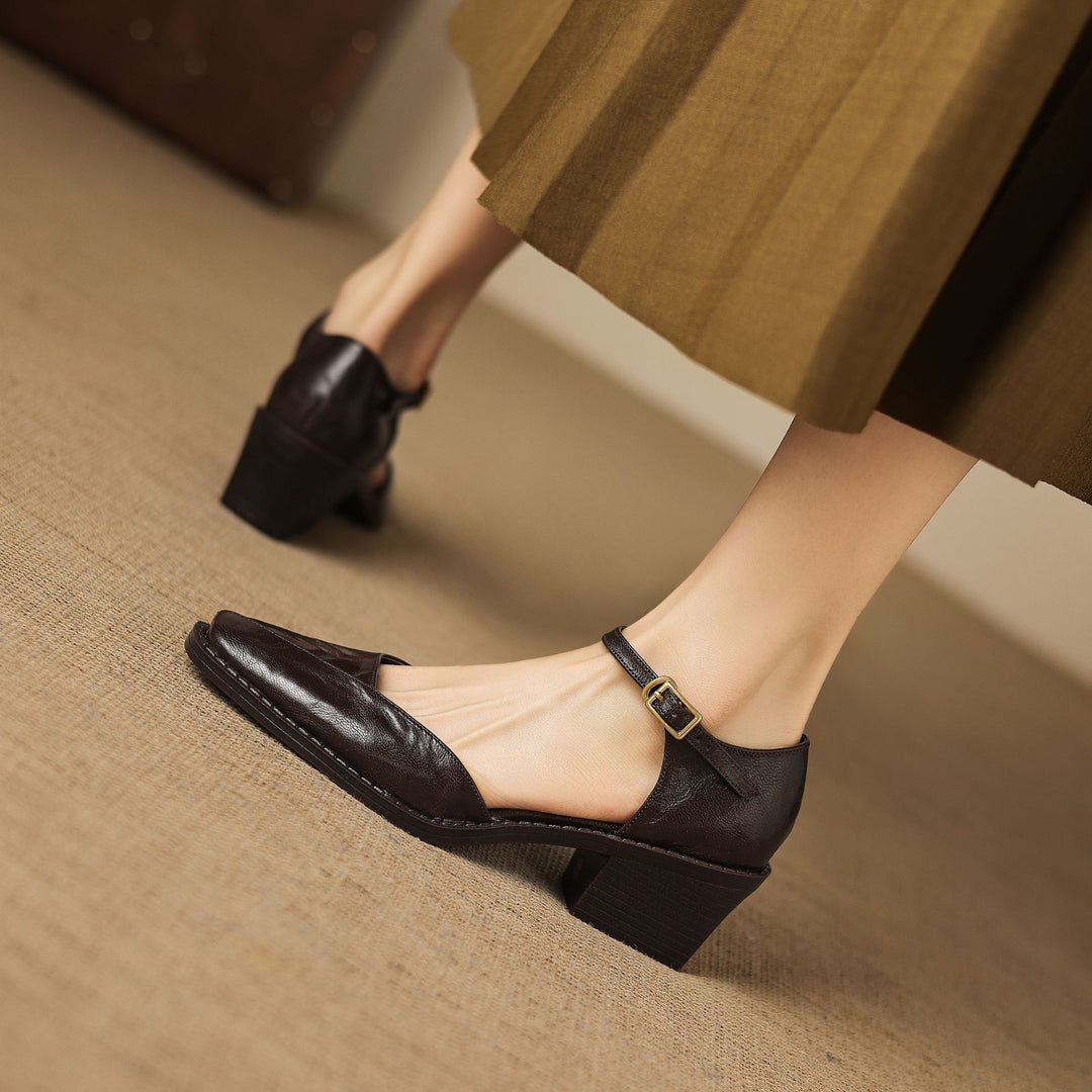 Celor Genuine Leather Ankle Strap Pumps