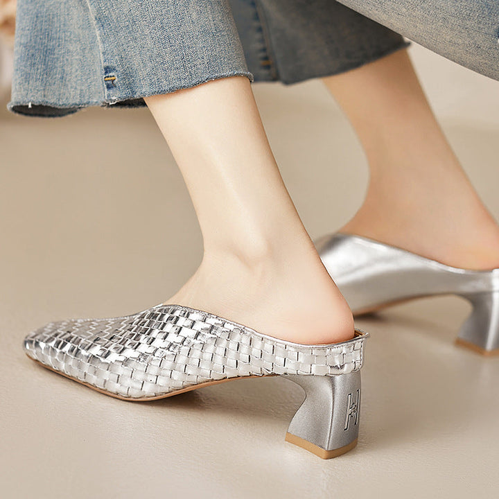 Eline Genuine Leather Metallic Mule Heels