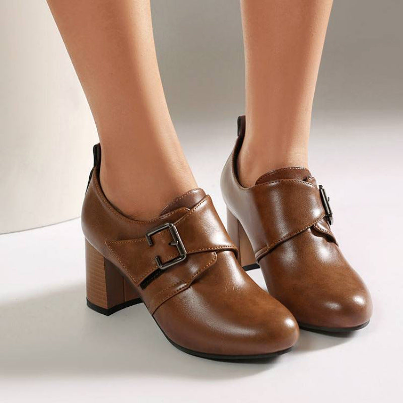 Lora Genuine Leather Buckled Heels