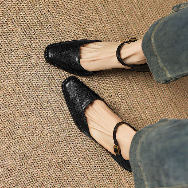 Celor Genuine Leather Ankle Strap Pumps