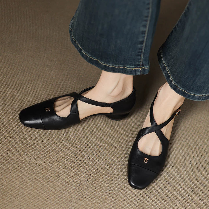 Solia Genuine Leather Cross-Strap Flats