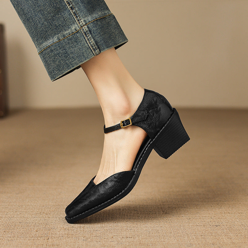 Celor Genuine Leather Ankle Strap Pumps