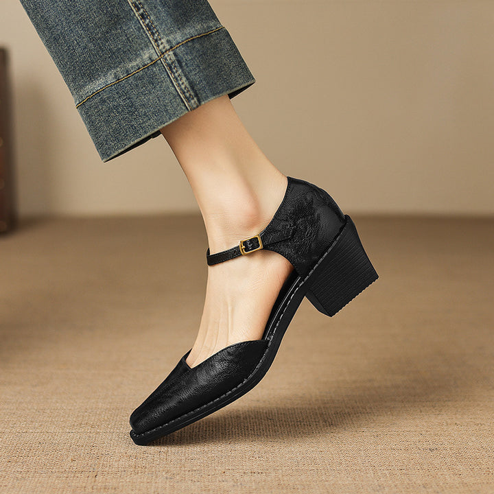 Celor Genuine Leather Ankle Strap Pumps