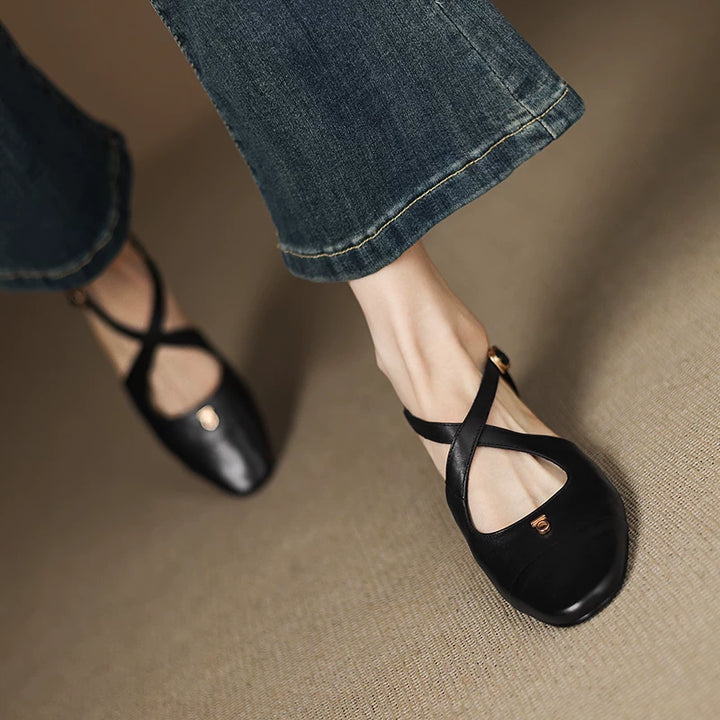 Solia Genuine Leather Cross-Strap Flats