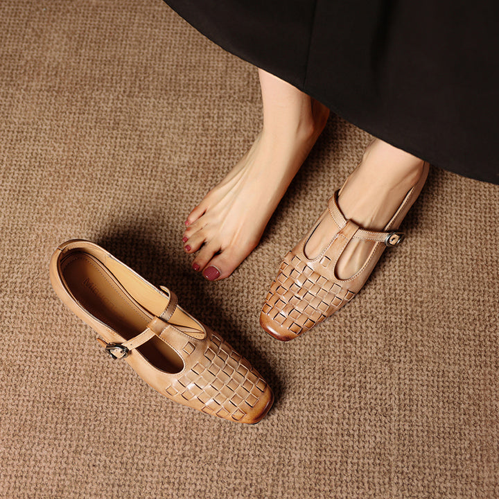 Cora Genuine Leather T-Strap Flats