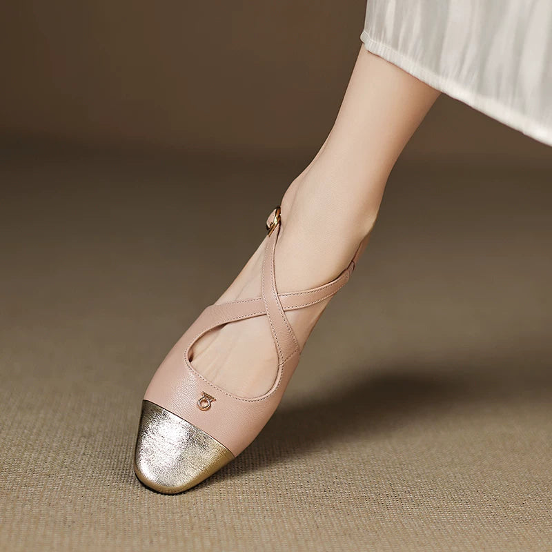 Solia Genuine Leather Cross-Strap Flats