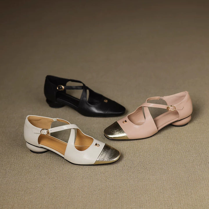 Solia Genuine Leather Cross-Strap Flats