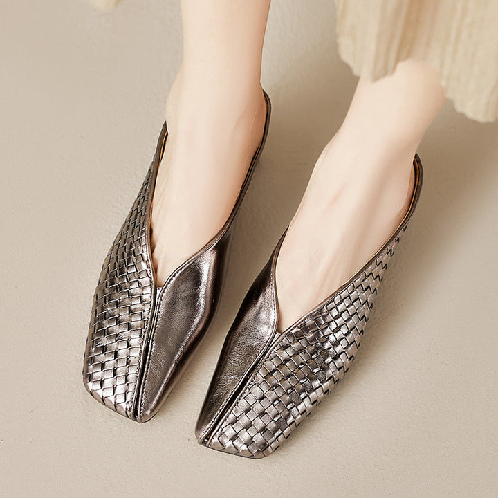 Eline Genuine Leather Metallic Mule Heels