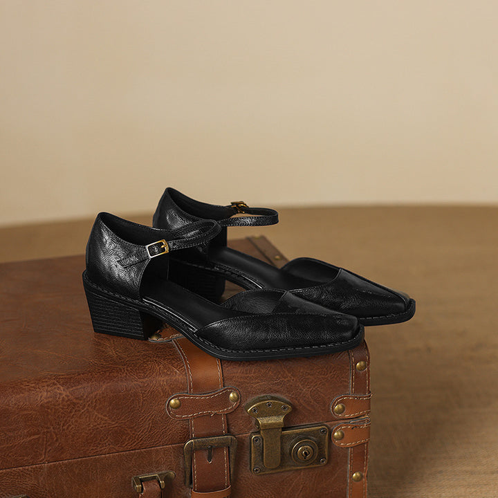 Celor Genuine Leather Ankle Strap Pumps