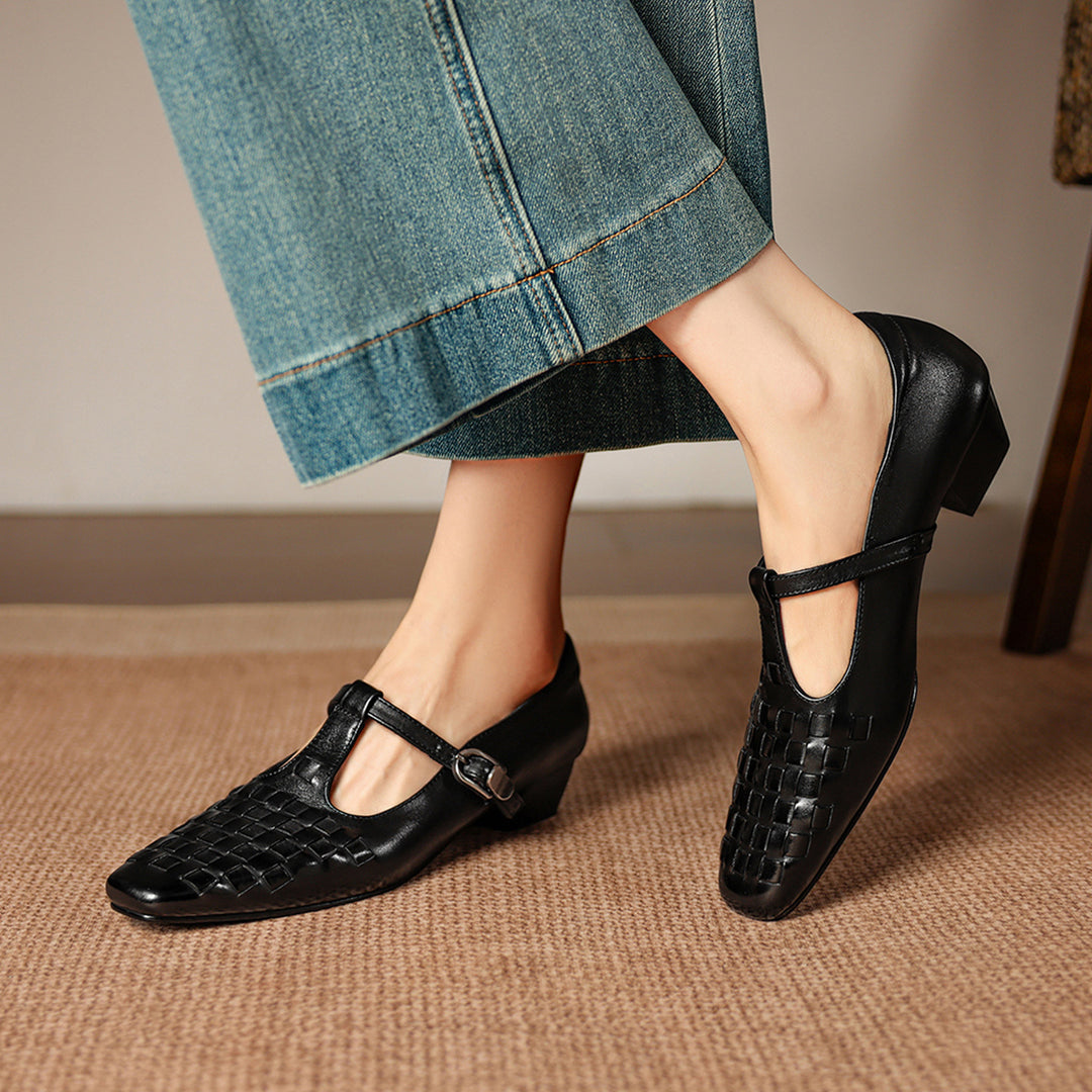 Cora Genuine Leather T-Strap Flats