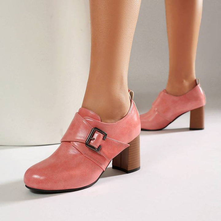 Lora Genuine Leather Buckled Heels