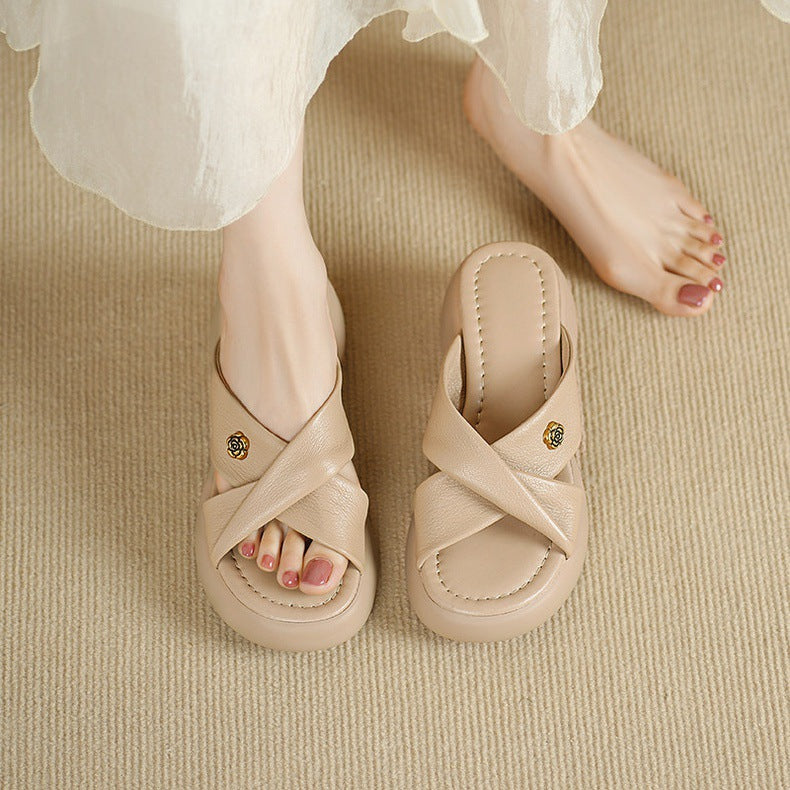 Elin Genuine Leather Open-Toe Mules