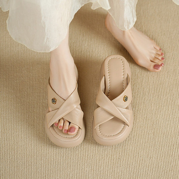 Elin Genuine Leather Open-Toe Mules