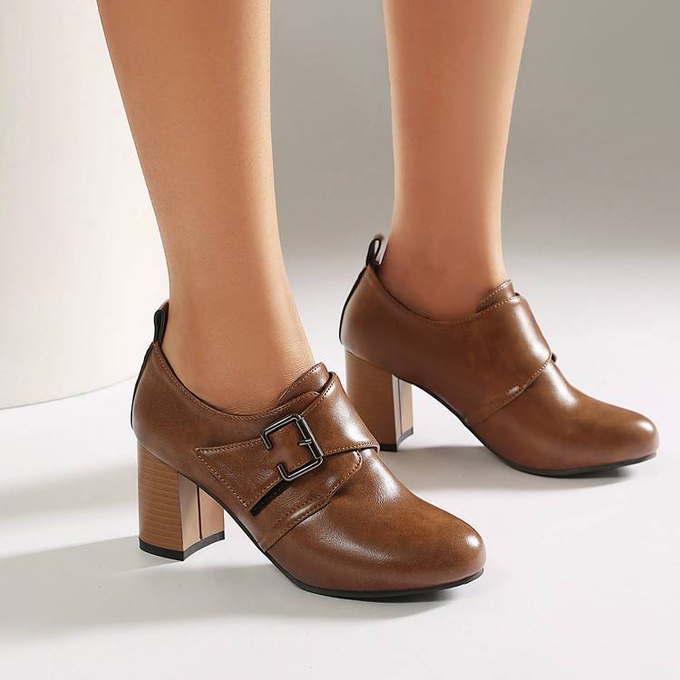 Lora Genuine Leather Buckled Heels