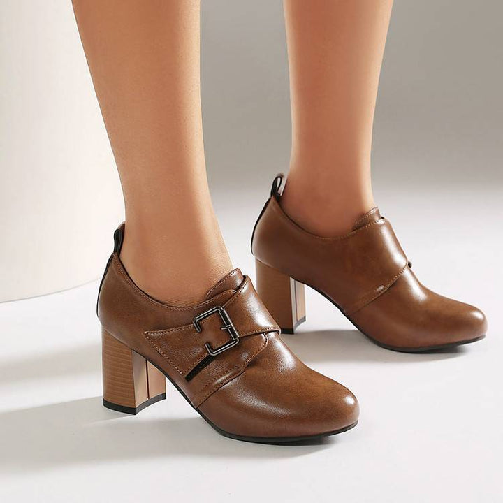 Lora Genuine Leather Buckled Heels