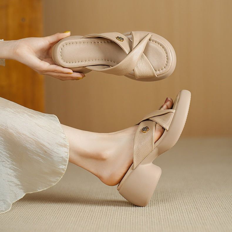 Elin Genuine Leather Open-Toe Mules