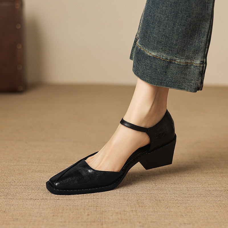 Celor Genuine Leather Ankle Strap Pumps