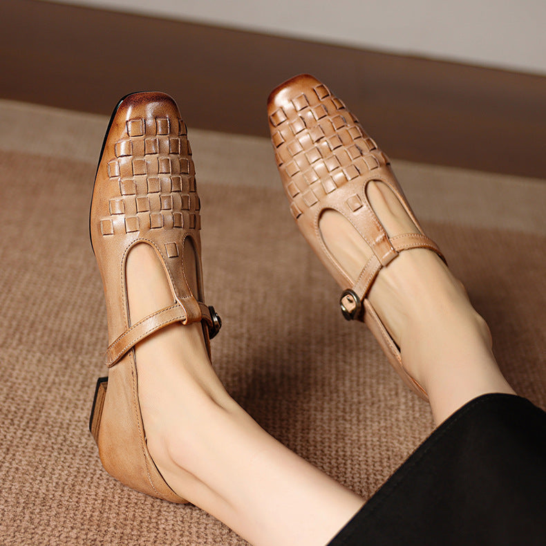 Cora Genuine Leather T-Strap Flats