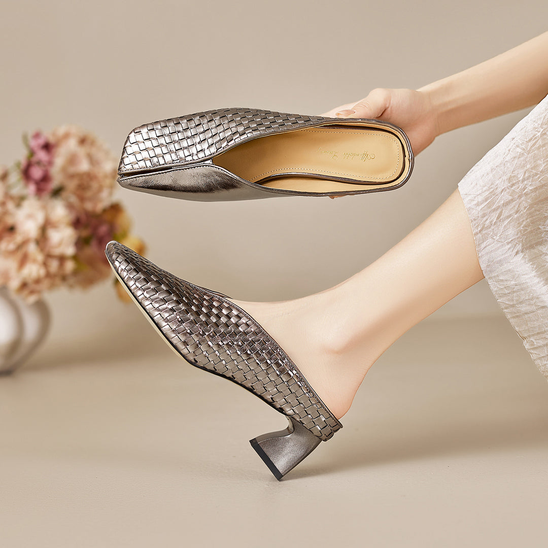 Eline Genuine Leather Metallic Mule Heels