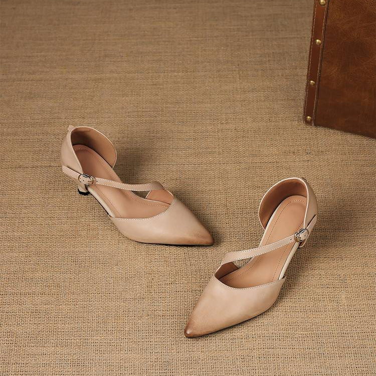 Dalis Genuine Leather Crossover Strap Heels