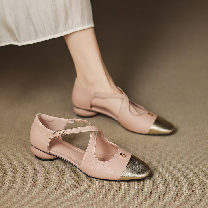 Solia Genuine Leather Cross-Strap Flats