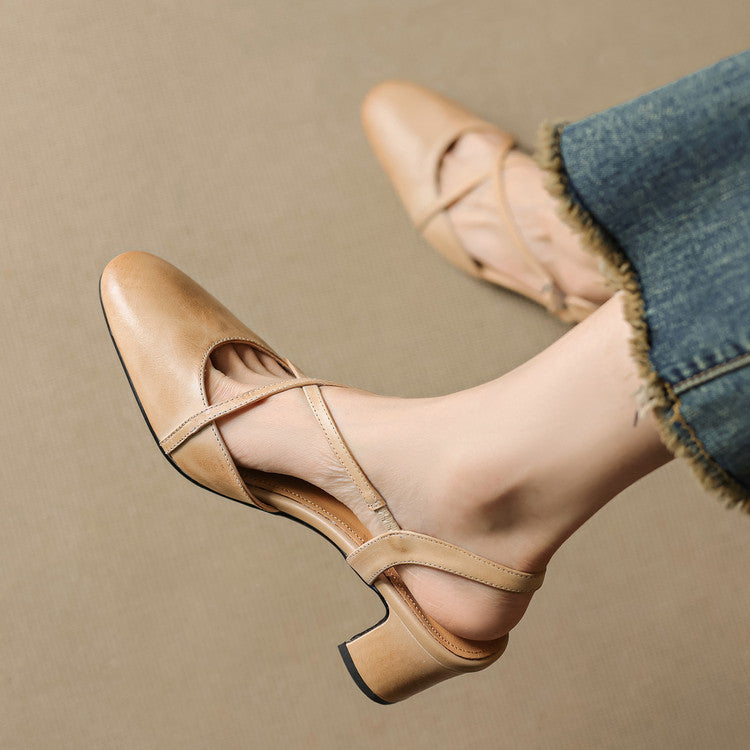 Toria Genuine Leather Cross Strap Heels
