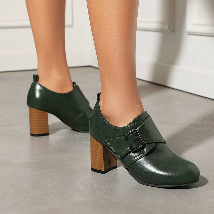 Lora Genuine Leather Buckled Heels