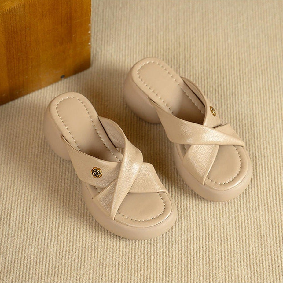 Elin Genuine Leather Open-Toe Mules