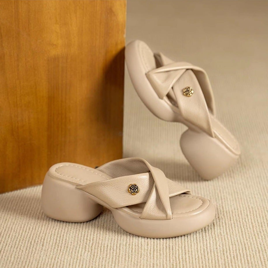 Elin Genuine Leather Open-Toe Mules