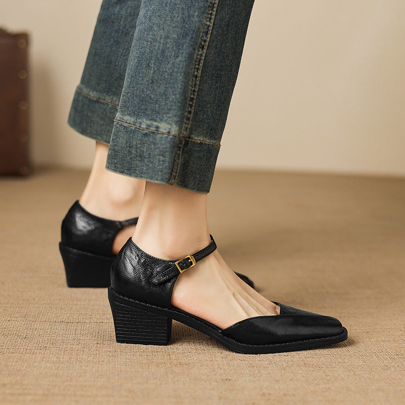 Celor Genuine Leather Ankle Strap Pumps