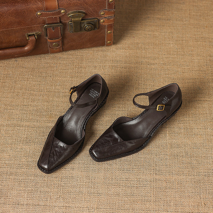Celor Genuine Leather Ankle Strap Pumps