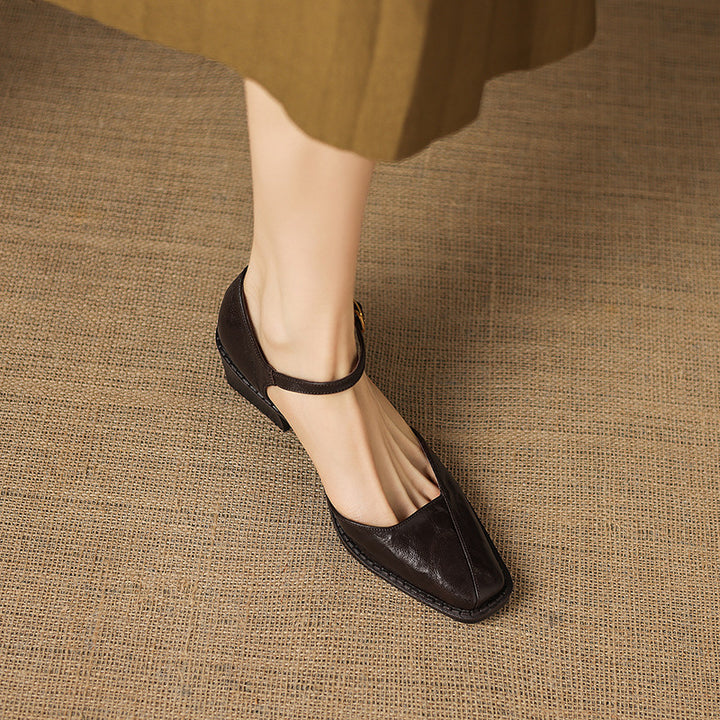 Celor Genuine Leather Ankle Strap Pumps