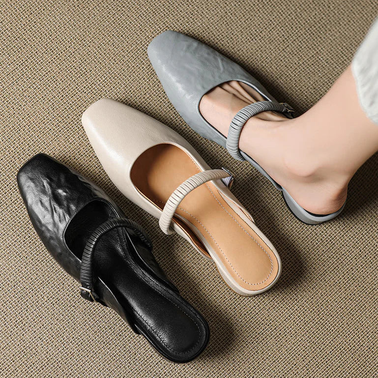Devia Genuine Leather Mary Jane Mules
