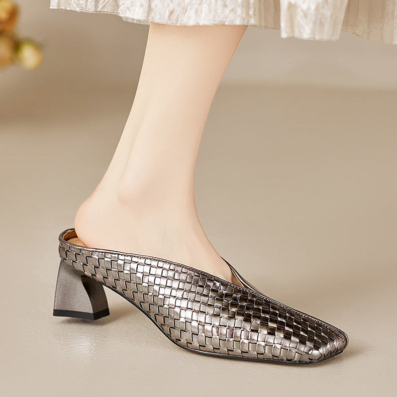 Eline Genuine Leather Metallic Mule Heels