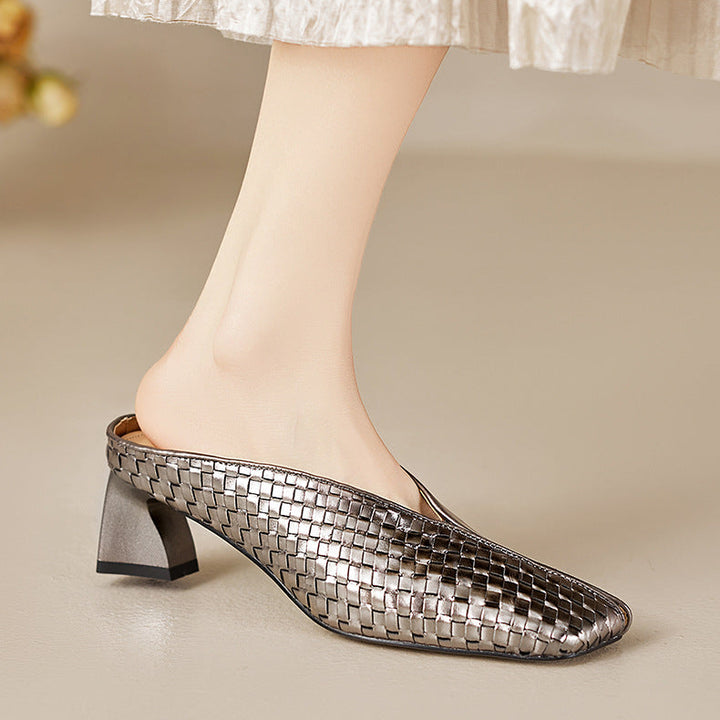 Eline Genuine Leather Metallic Mule Heels