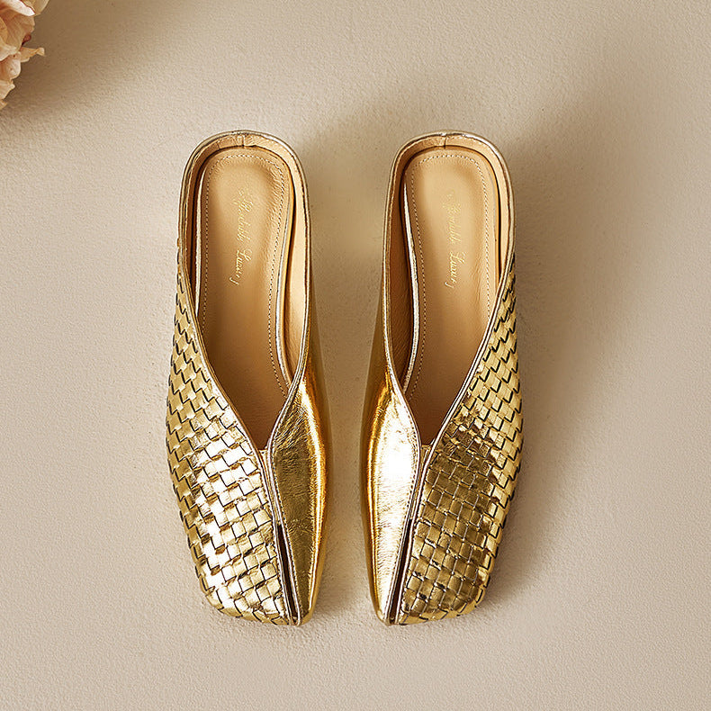 Eline Genuine Leather Metallic Mule Heels