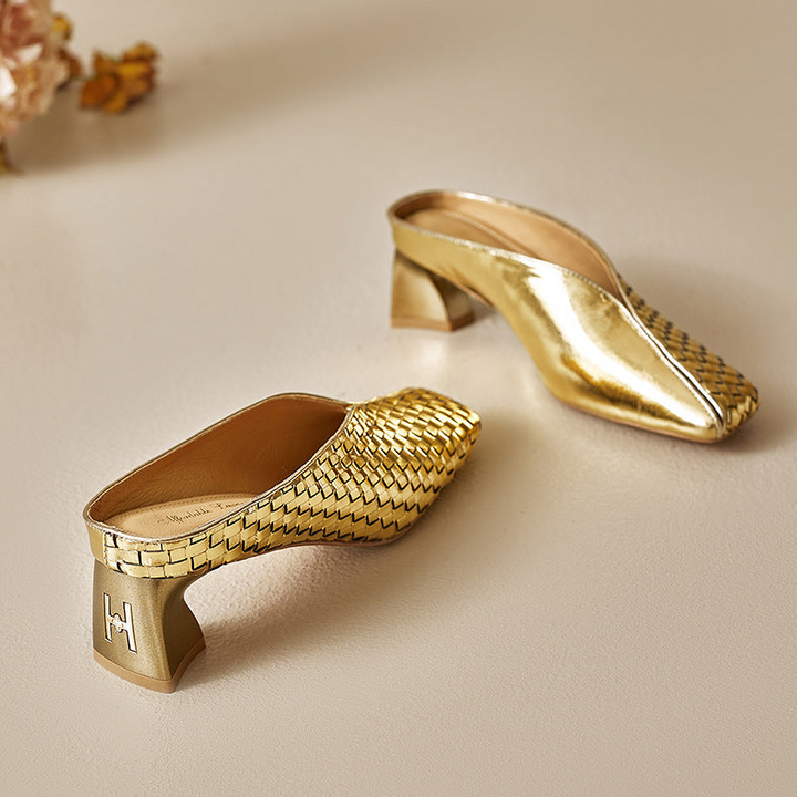 Eline Genuine Leather Metallic Mule Heels