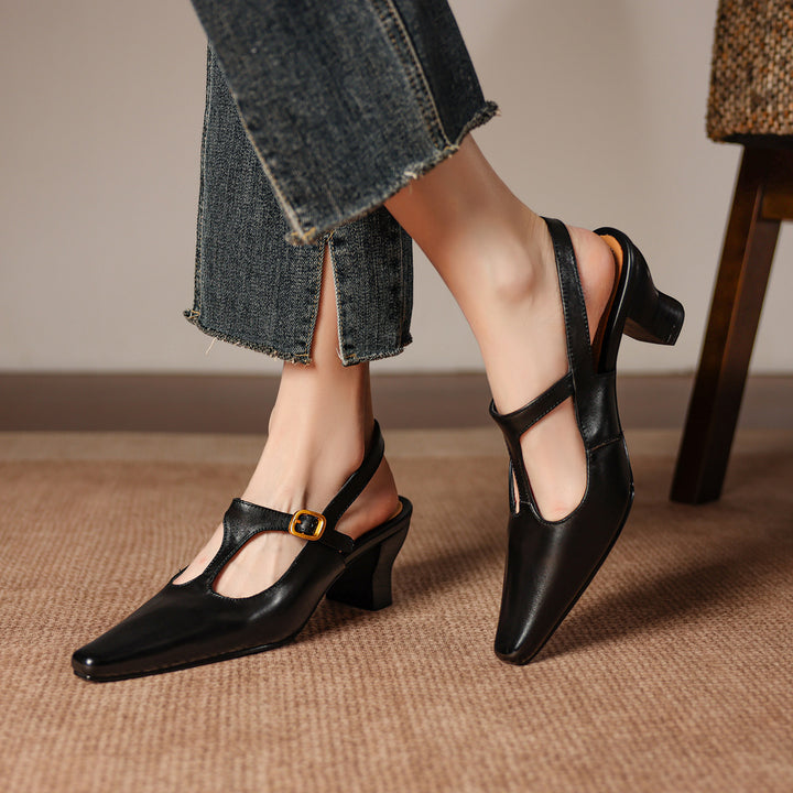 Celyn Genuine Leather T-strap Heels