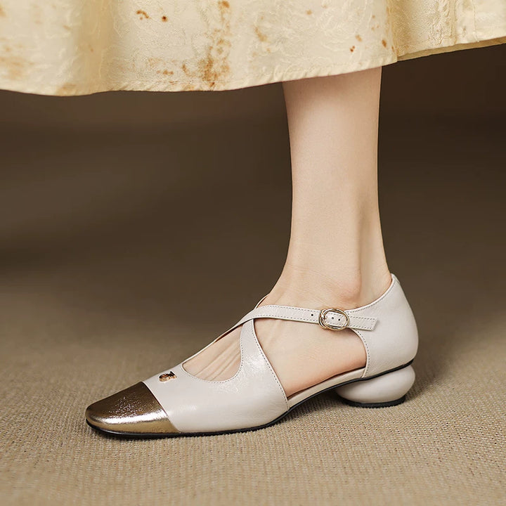 Solia Genuine Leather Cross-Strap Flats